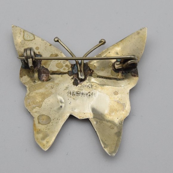 Vintage Alpaca Mexico Silver Tone and Abalone Butterfly Brooch - Picture 5 of 9